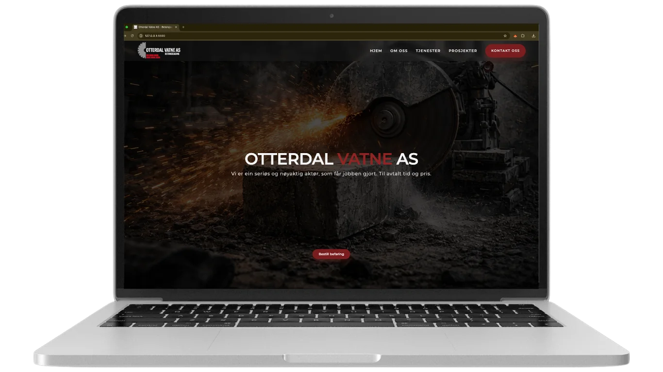 Skjermbilete av DawDev prosjektdesign på laptop
